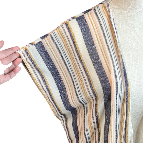 Xhilaration Short Sleeve Topper Cardigan Striped Womens Size L Tan Blue Pink - Picture 3 of 11